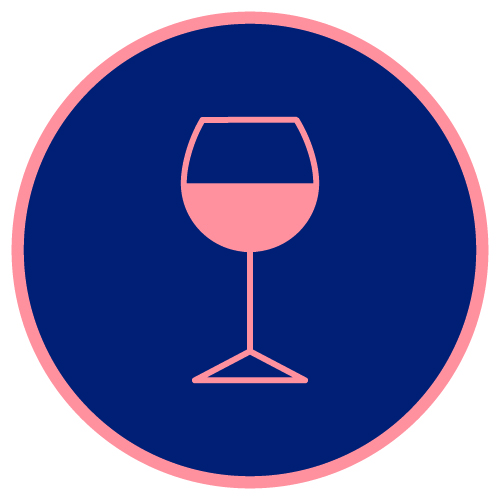 Line drawing of glass of red wine