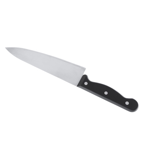 Food skills 9 Black handled, large knife on white background